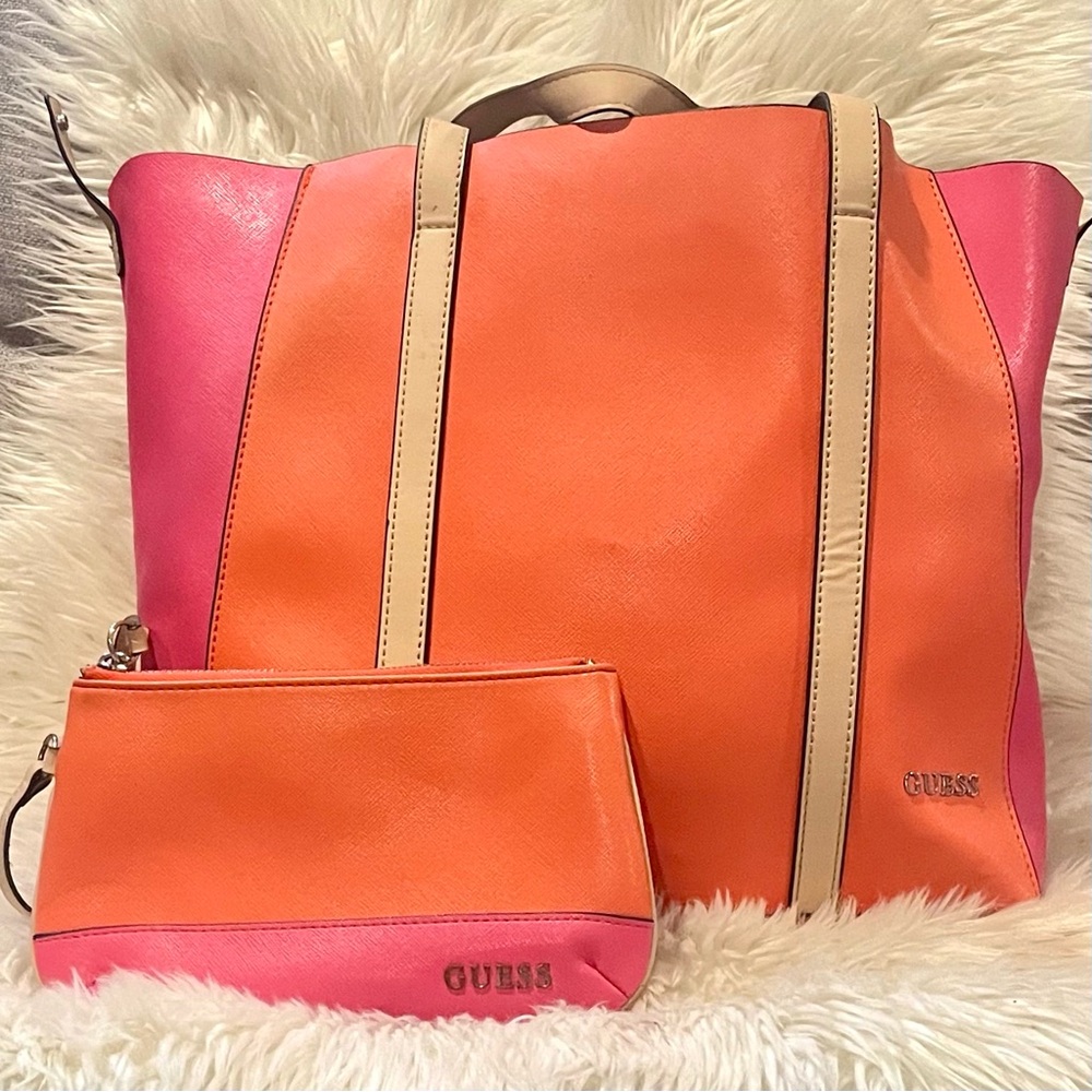 GUESS Vibrant Pink and Orange Tote Bag Set Summer fun!🤩